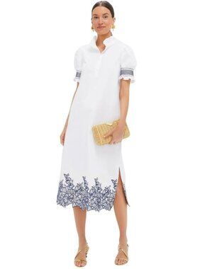 Hyacinth House Eliza Midi Dress in Navy Embroidery Medium New Womens